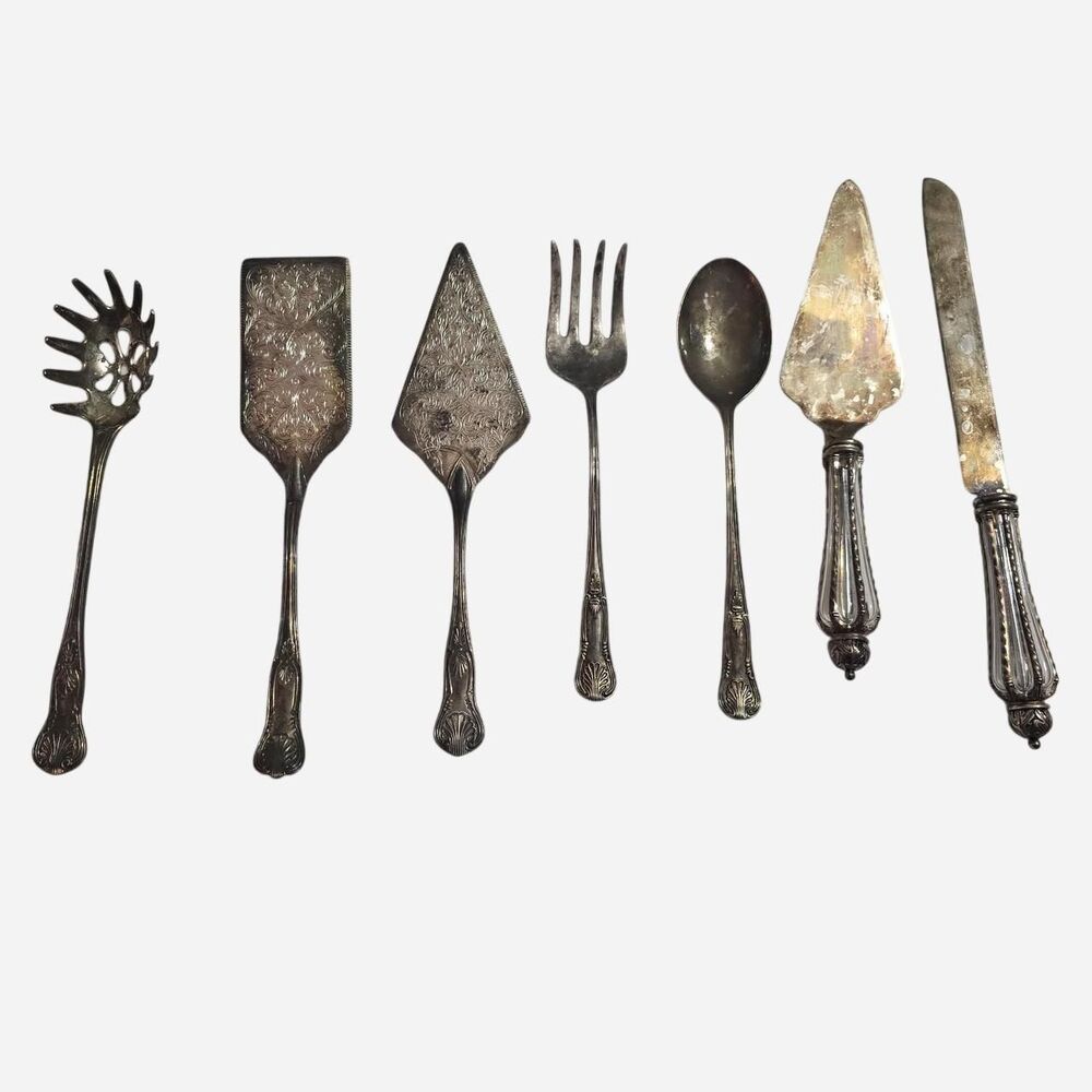 Silver Plated 7-Piece Serving Hostess Set Mixed Flatware Lot Ornate